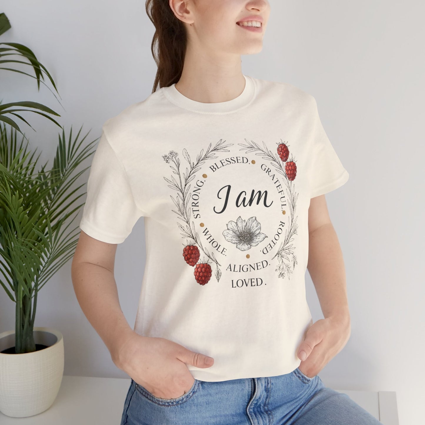 I Am Aligned & Loved – Spiritual Botanical Affirmation Tee - Spirit Stitch