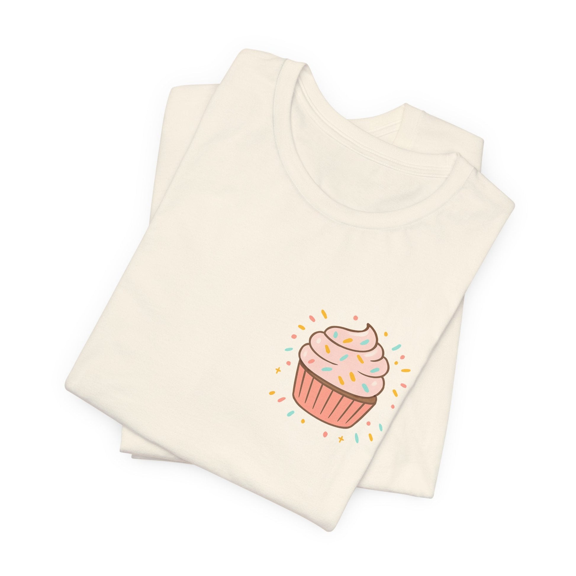 Printify I Bite Back Sweetly T-shirt with cupcake graphic and sassy quote, front and back view of this stylish graphic tee.