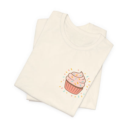 Printify I Bite Back Sweetly T-shirt with cupcake graphic and sassy quote, front and back view of this stylish graphic tee.
