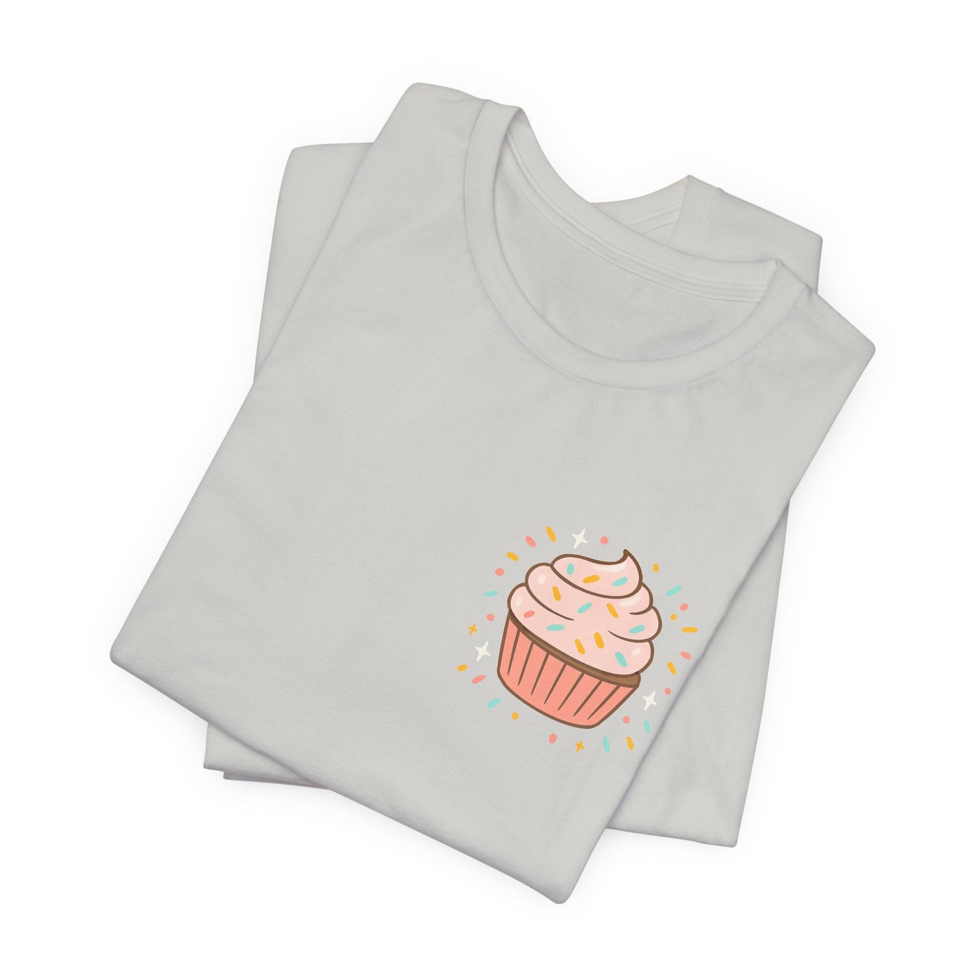Printify I Bite Back Sweetly T-shirt with cupcake graphic and sassy quote, front and back view, casual graphic tee for women.