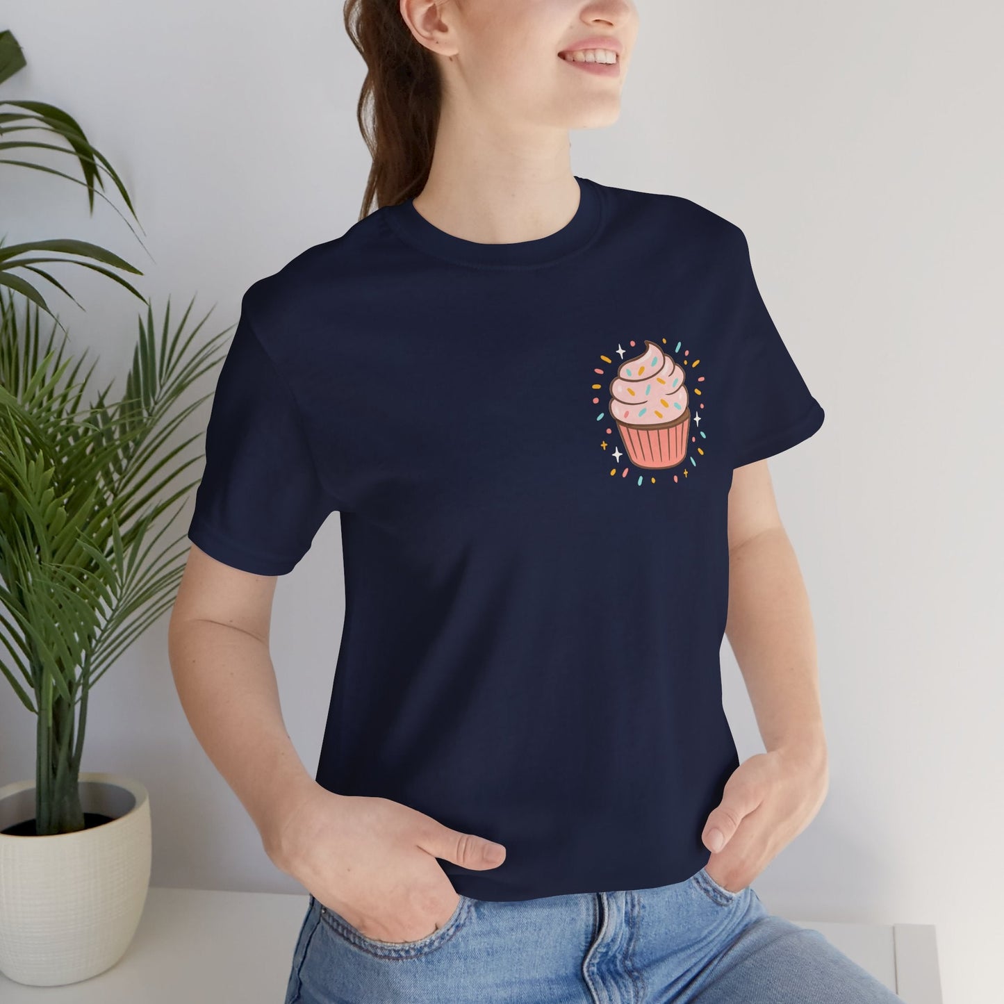 Printify I Bite Back Sweetly T-shirt featuring cupcake graphic and sassy quote on front and back, casual graphic tee.