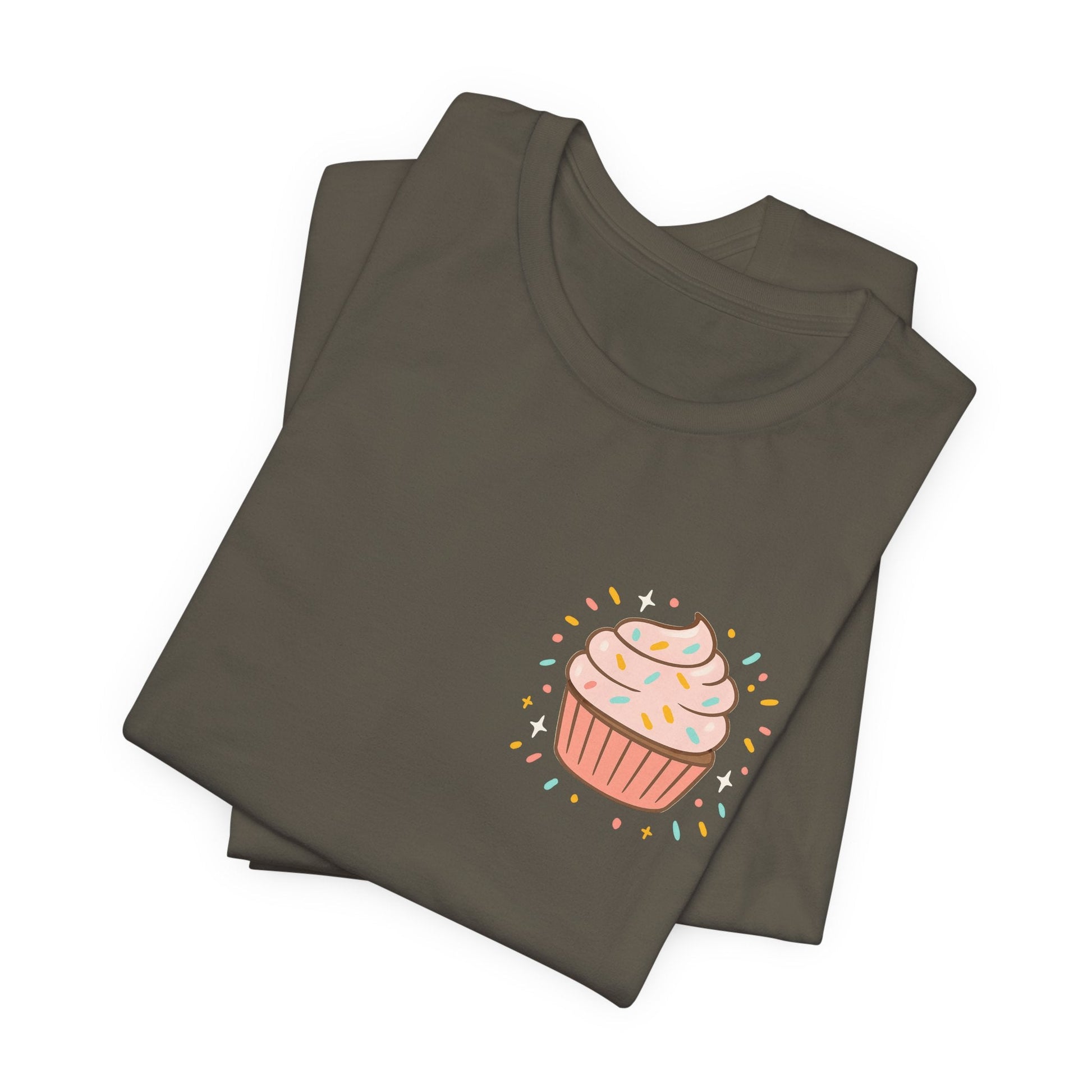 Printify I Bite Back Sweetly T-shirt with cupcake graphic and sassy quote, front and back view, casual graphic tee.