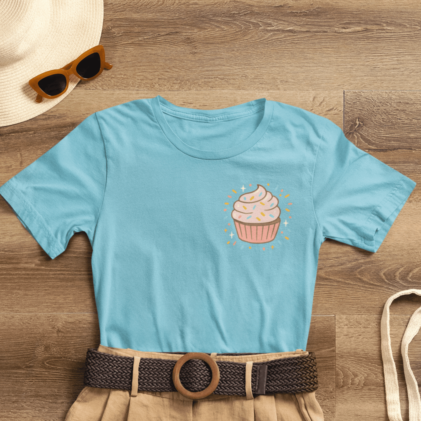 Printify I Bite Back Sweetly T-shirt with cupcake graphic and sassy quote, showing front and back views.