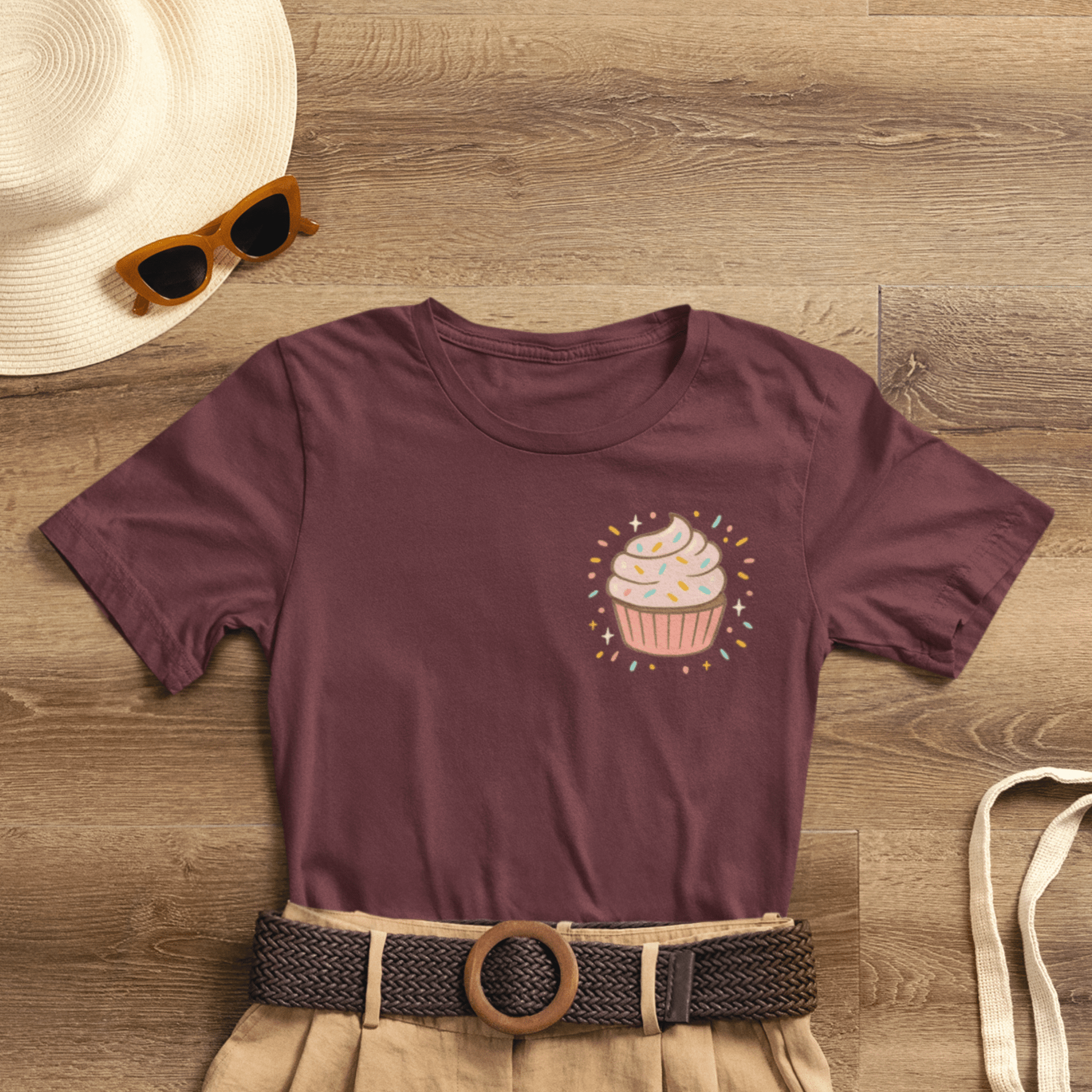 Printify I Bite Back Sweetly T-shirt with cupcake graphic and sassy quote, front and back view of casual graphic tee.