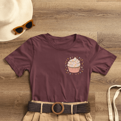 Printify I Bite Back Sweetly T-shirt with cupcake graphic and sassy quote, front and back view of casual graphic tee.