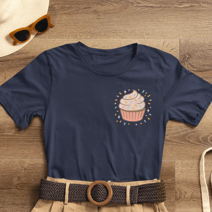 Printify I Bite Back Sweetly T-shirt with cupcake graphic and sassy quote, featuring front and back design.