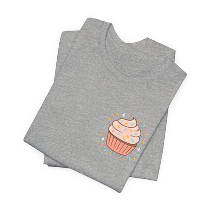 Printify I Bite Back Sweetly T-shirt with cupcake graphic and sassy quote, front and back view, casual graphic tee for women.