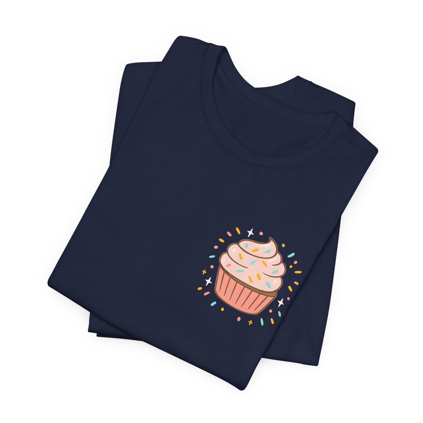 Printify I Bite Back Sweetly T-shirt with cupcake graphic and sassy quote, front and back view of this stylish graphic tee.