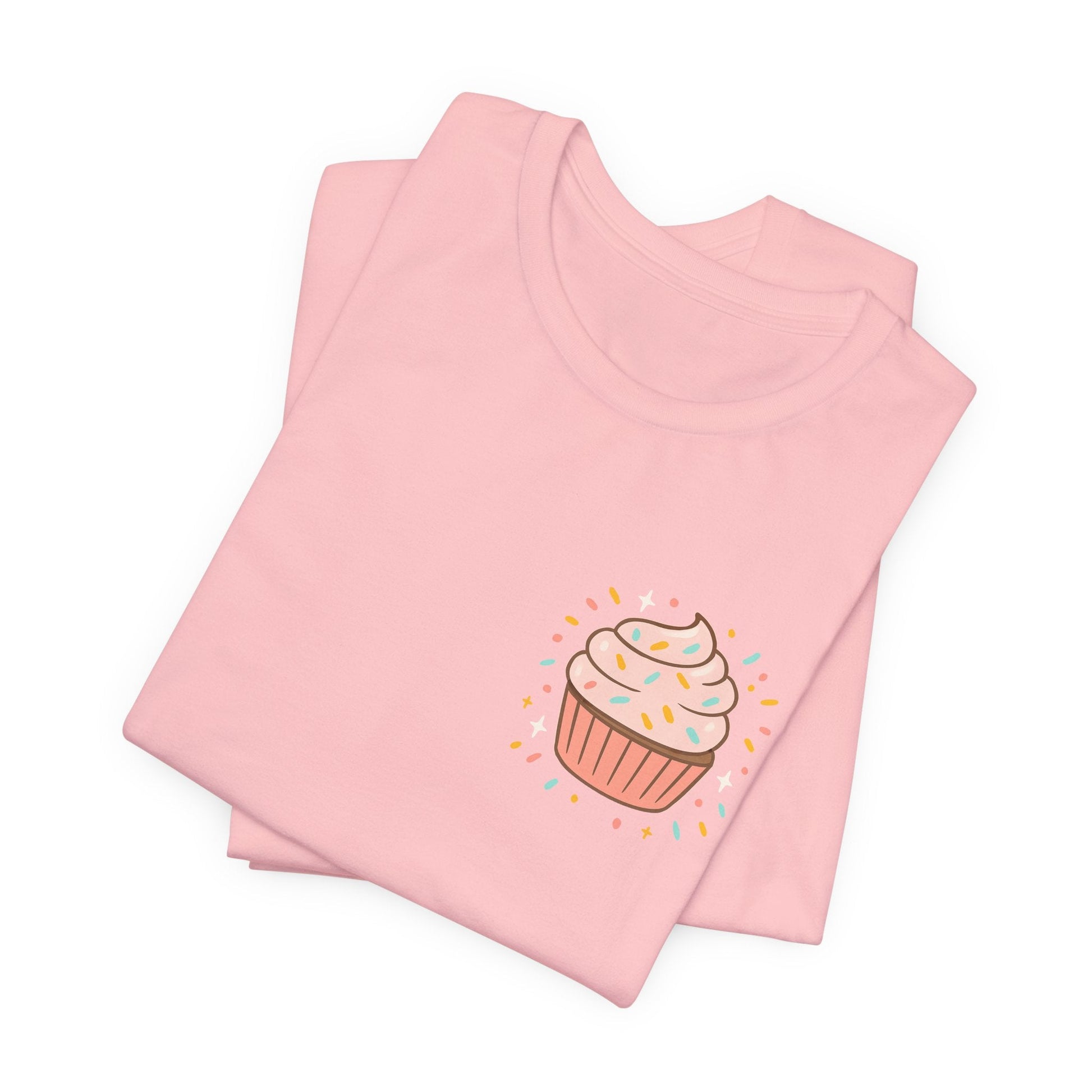 Printify I Bite Back Sweetly T-Shirt with cupcake graphic and sassy quote, front and back views, casual graphic tee for women.