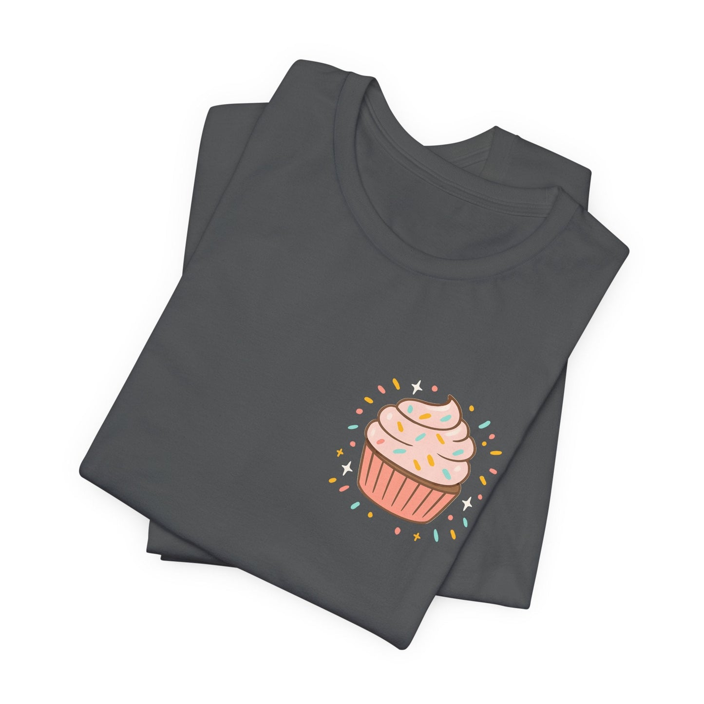 Printify I Bite Back Sweetly T-shirt with cupcake graphic and sassy quote, front and back view, casual graphic tee for women.
