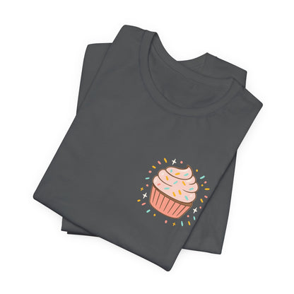 Printify I Bite Back Sweetly T-shirt with cupcake graphic and sassy quote, front and back view, casual graphic tee for women.