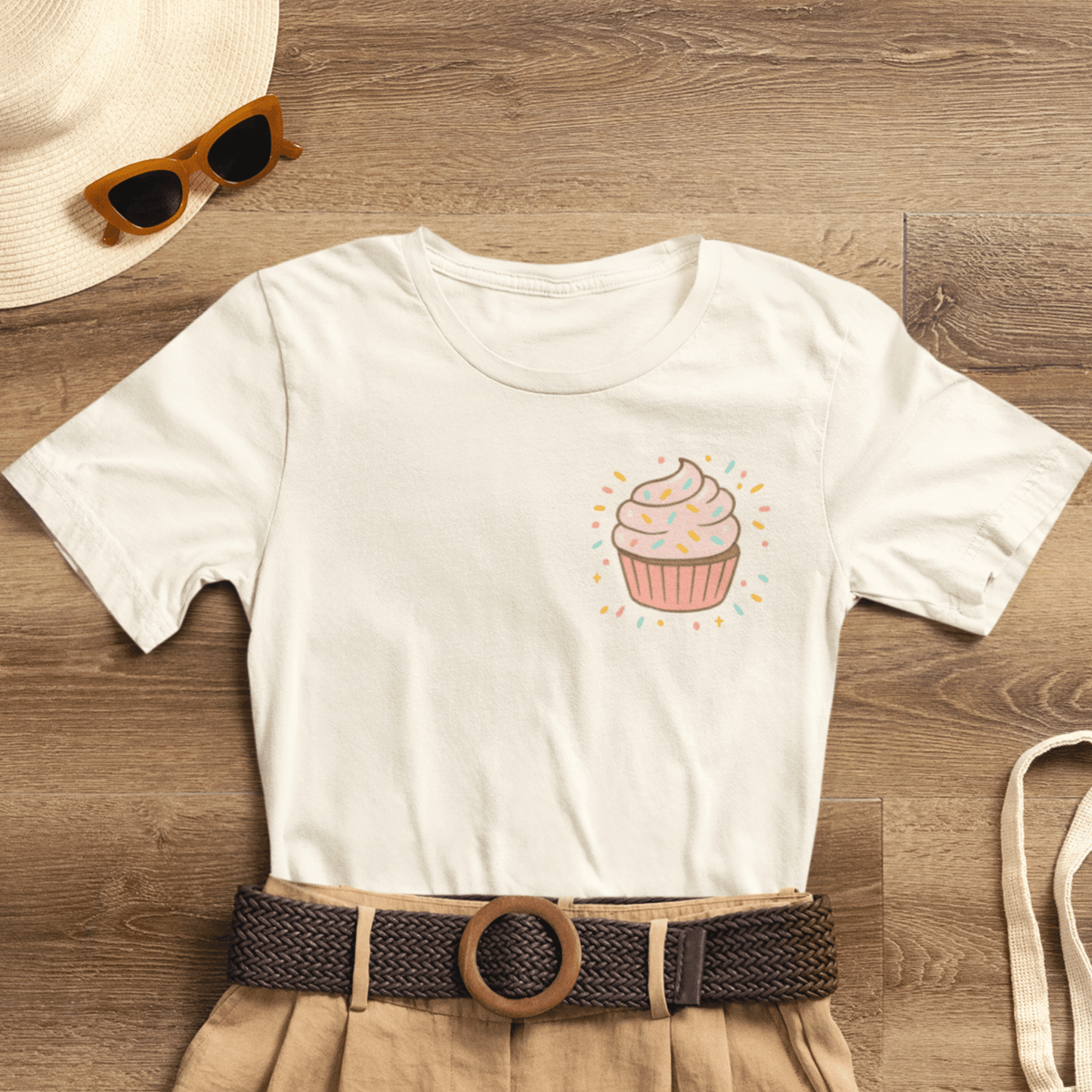 Printify I Bite Back Sweetly T-shirt with cupcake graphic and sassy quote on front and back, casual graphic tee for women.