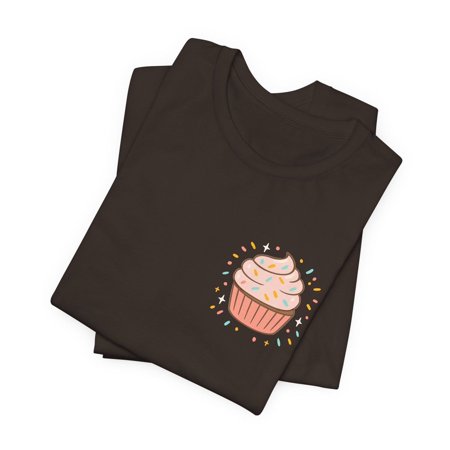Printify I Bite Back Sweetly T-shirt with cupcake graphic and sassy quote, front and back view, casual graphic tee for women.