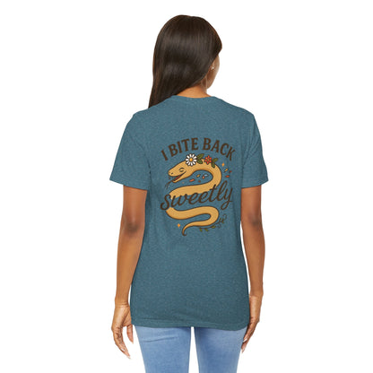 I Bite Back Sweetly Shirt – Front & Back Floral Graphic Tee with Sassy Quote - Spirit Stitch