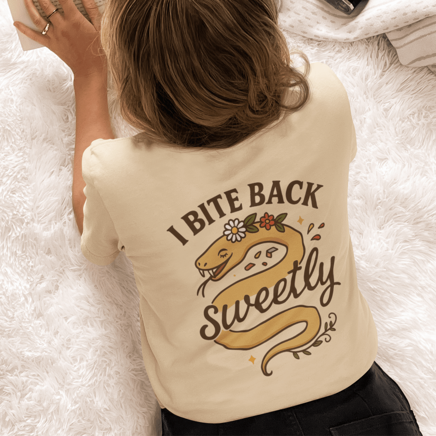 I Bite Back Sweetly Shirt – Front & Back Floral Graphic Tee with Sassy Quote - Spirit Stitch