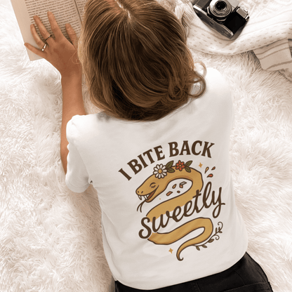 I Bite Back Sweetly Shirt – Front & Back Floral Graphic Tee with Sassy Quote - Spirit Stitch