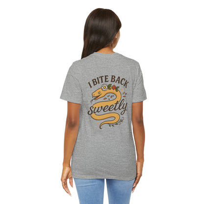 I Bite Back Sweetly Shirt – Front & Back Floral Graphic Tee with Sassy Quote - Spirit Stitch