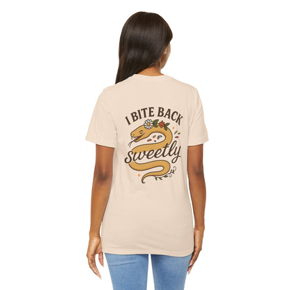 I Bite Back Sweetly Shirt – Front & Back Floral Graphic Tee with Sassy Quote - Spirit Stitch