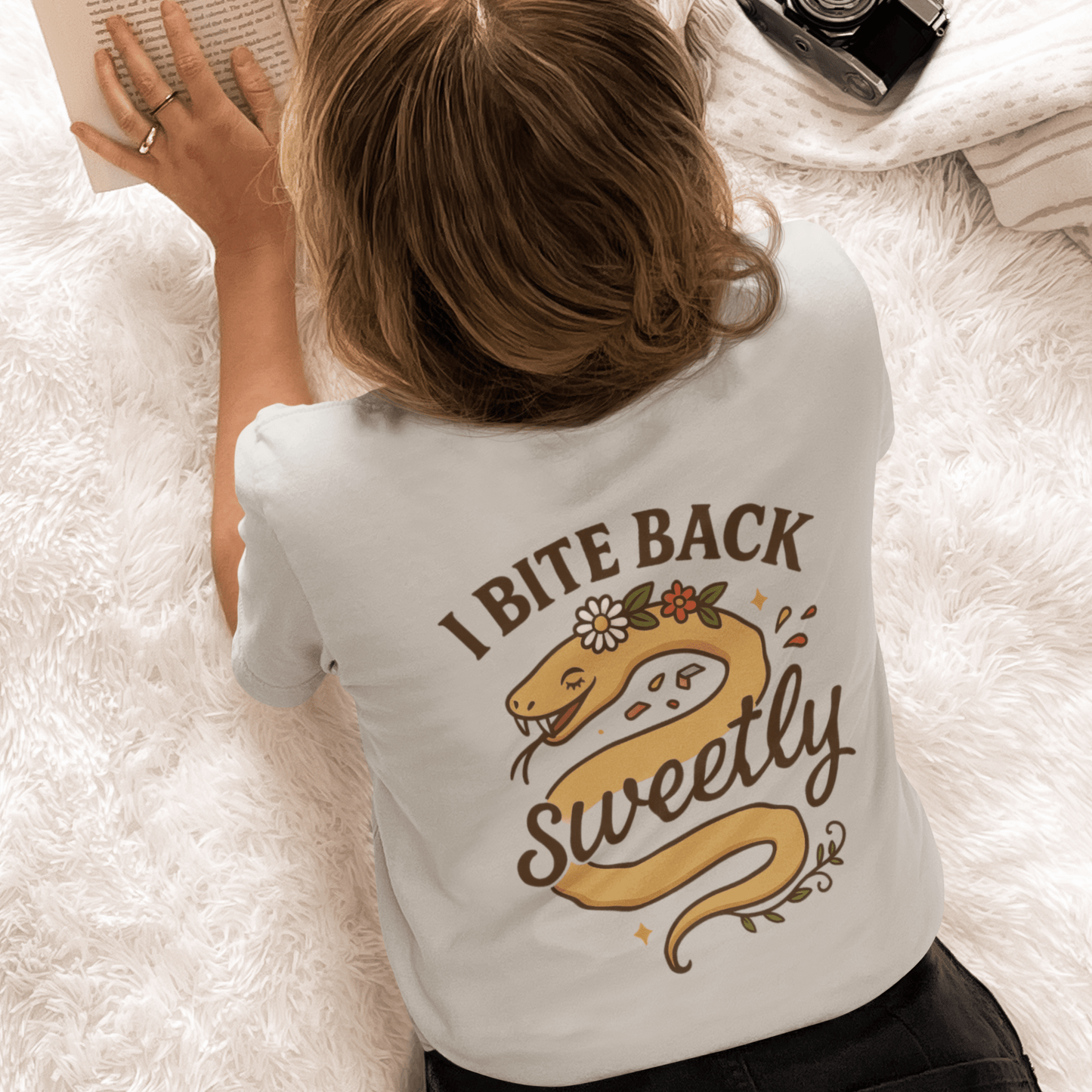 I Bite Back Sweetly Shirt – Front & Back Floral Graphic Tee with Sassy Quote - Spirit Stitch