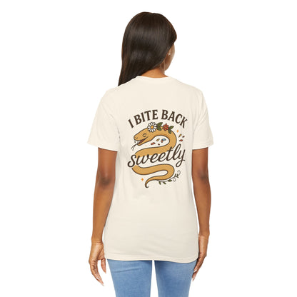 I Bite Back Sweetly Shirt – Front & Back Floral Graphic Tee with Sassy Quote - Spirit Stitch