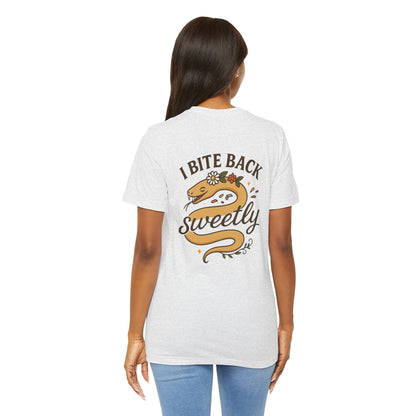 I Bite Back Sweetly Shirt – Front & Back Floral Graphic Tee with Sassy Quote - Spirit Stitch