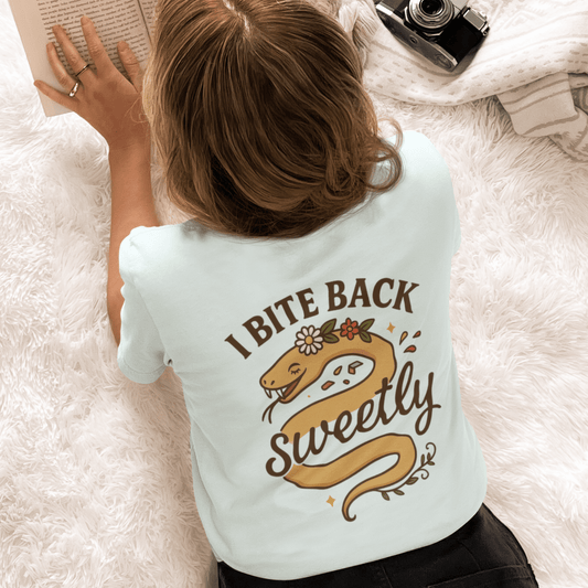 I Bite Back Sweetly Shirt – Front & Back Floral Graphic Tee with Sassy Quote - Spirit Stitch