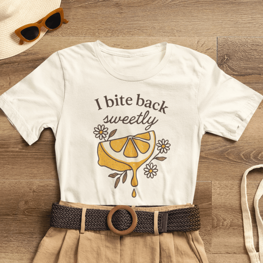 I Bite Back Sweetly T-Shirt – Citrus Sass with Soft Energy - Spirit Stitch