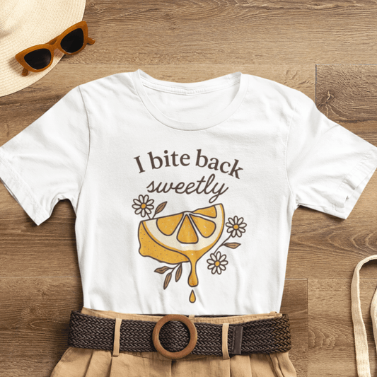 I Bite Back Sweetly T-Shirt – Citrus Sass with Soft Energy - Spirit Stitch
