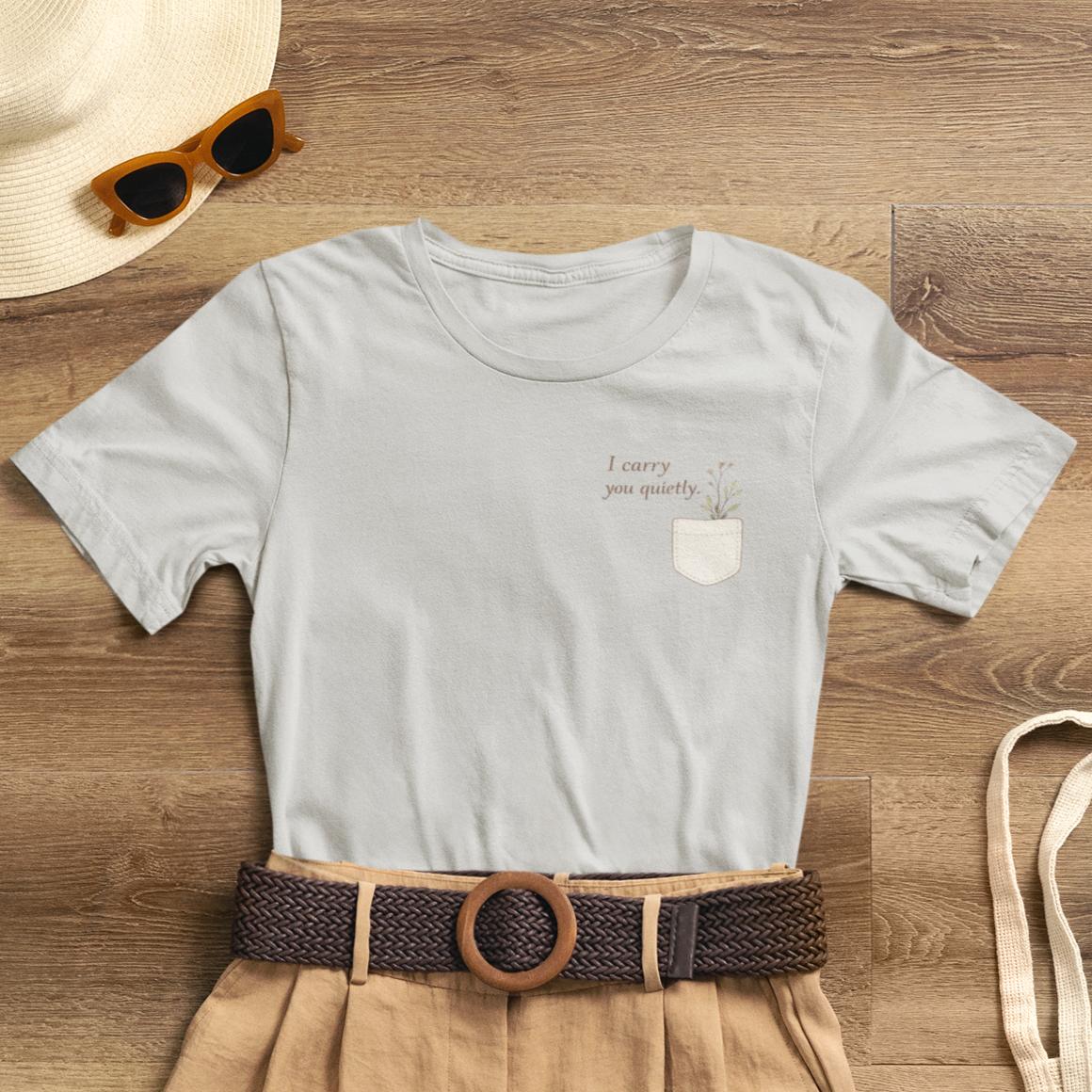 I Carry You Quietly T-Shirt — Minimal Pocket Botanical Tee for Gentle Love & Remembrance - Spirit Stitch
