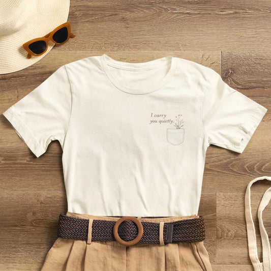I Carry You Quietly T-Shirt — Minimal Pocket Botanical Tee for Gentle Love & Remembrance - Spirit Stitch