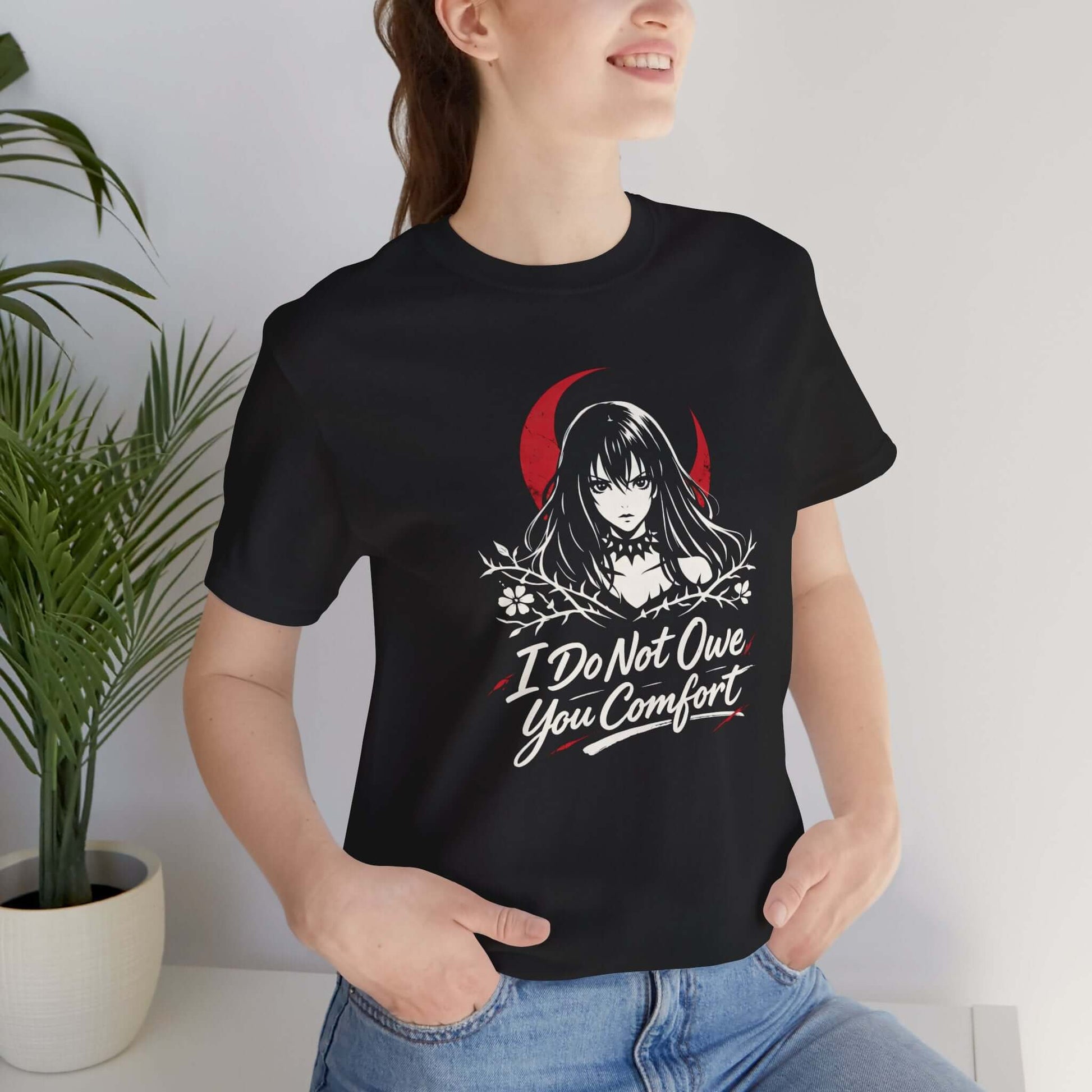 I Do Not Owe You Comfort Gothic Anime T-Shirt – Bold Boundaries Graphic Shirt for Women - Spirit Stitch