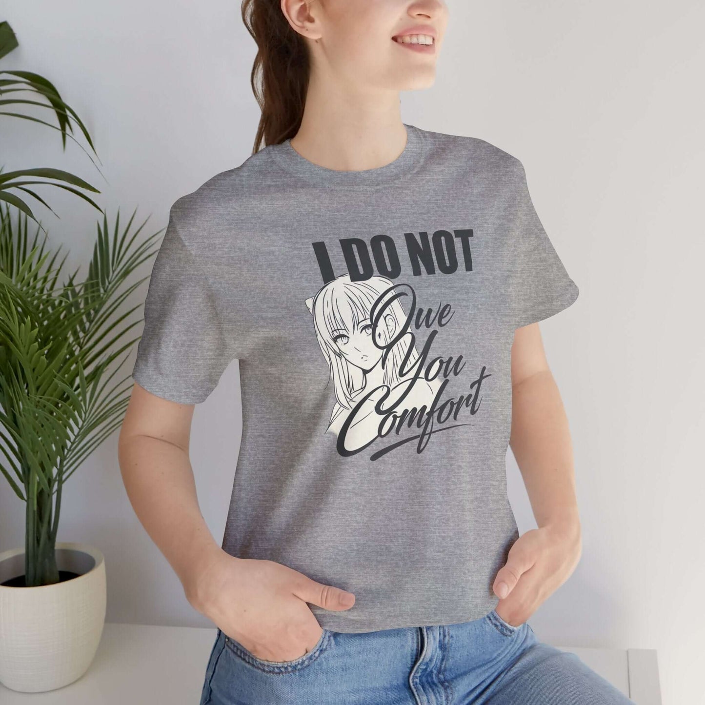 I Do Not Owe You Comfort T-Shirt – Bold Boundaries Minimalist Anime Graphic Shirt - Spirit Stitch