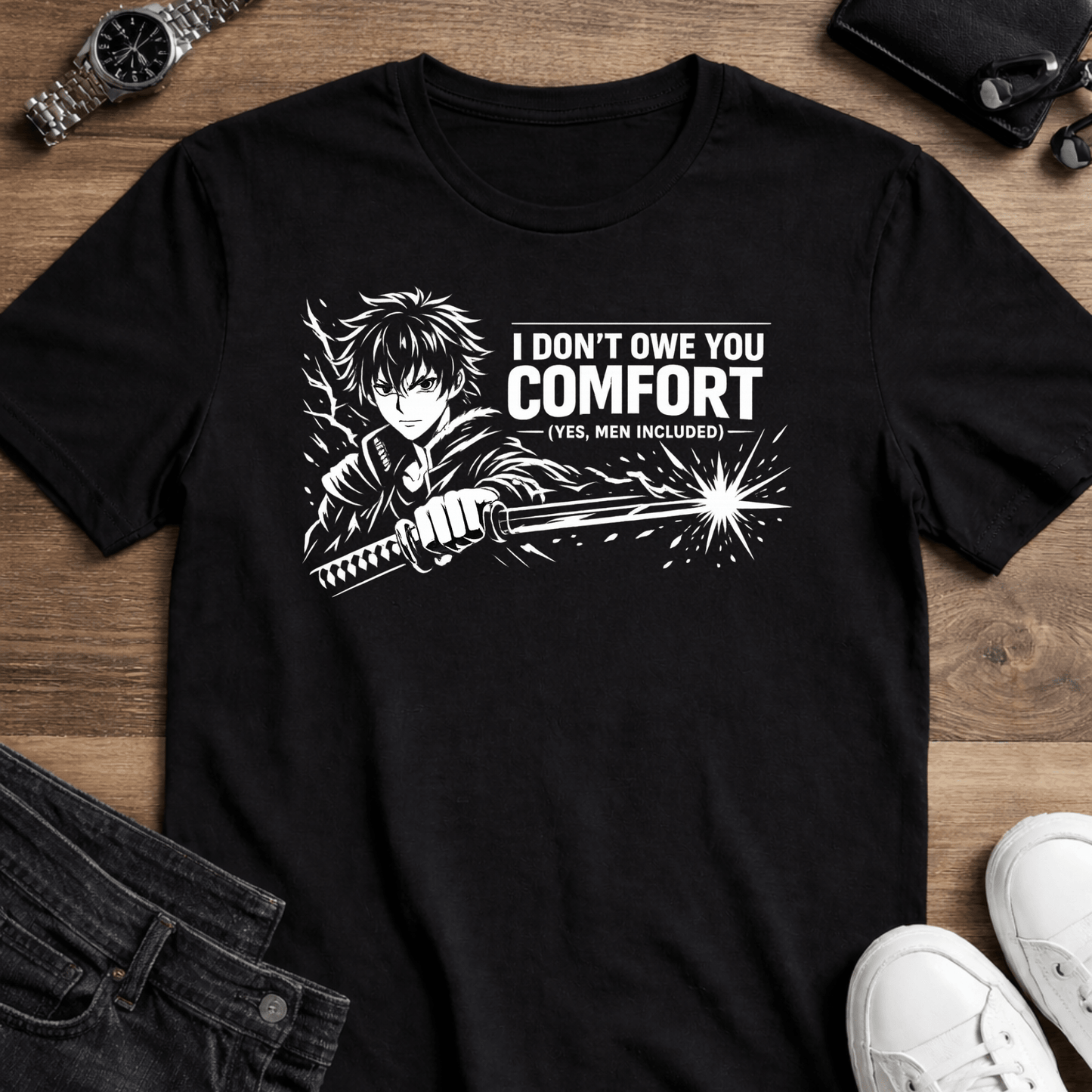 I Don’t Owe You Comfort Anime T-Shirt – Bold Boundaries Graphic Tee for Men - Spirit Stitch