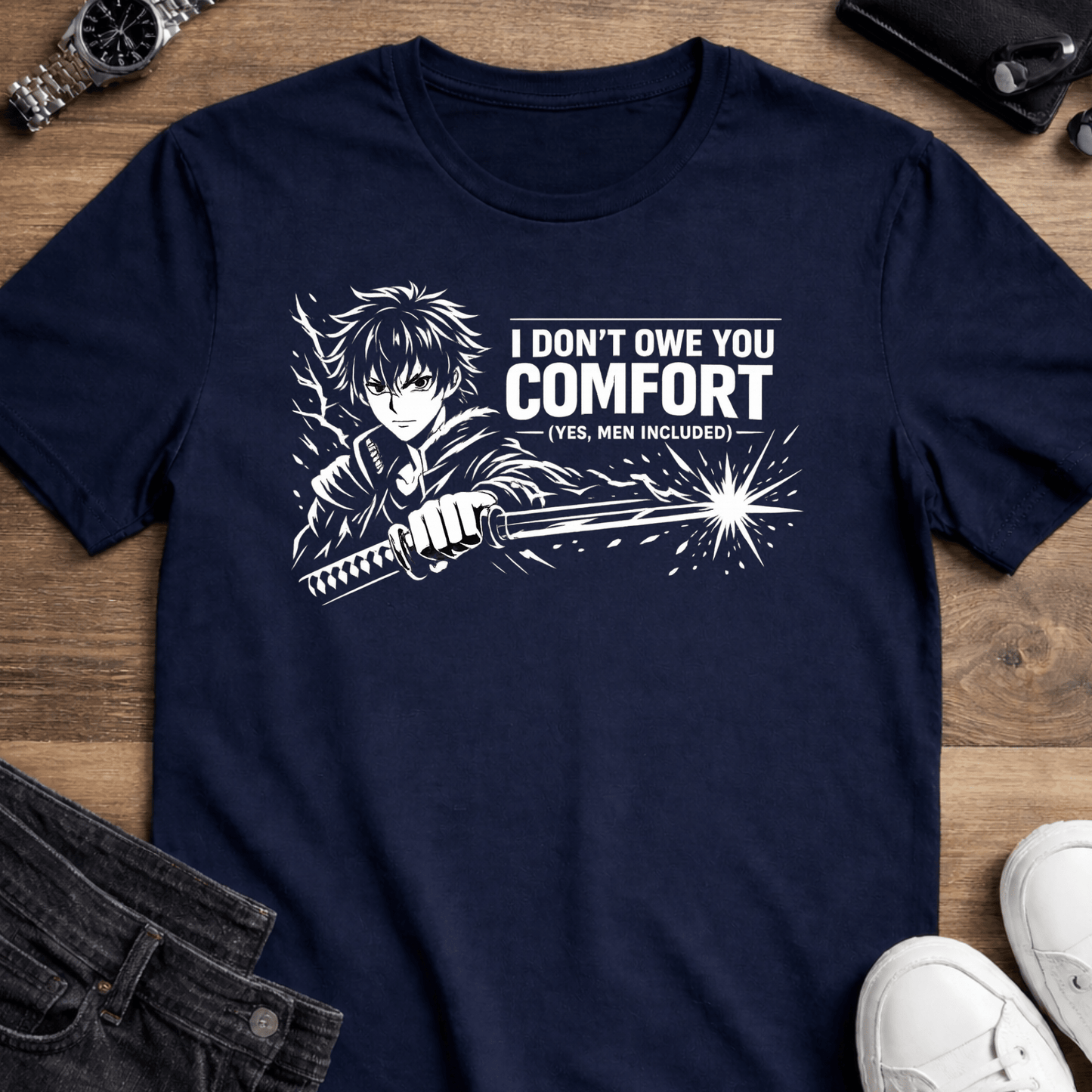 I Don’t Owe You Comfort Anime T-Shirt – Bold Boundaries Graphic Tee for Men - Spirit Stitch