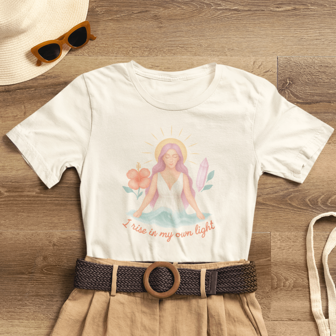Feminine Empowerment Graphic Tee with a Spiritual Goddess Aesthetic - Soft Pastel Boho Apparel for Everyday Wear