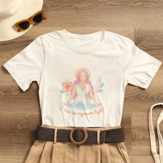 Feminine Empowerment Graphic Tee with a Spiritual Goddess Aesthetic - Soft Pastel Boho Apparel for Everyday Wear