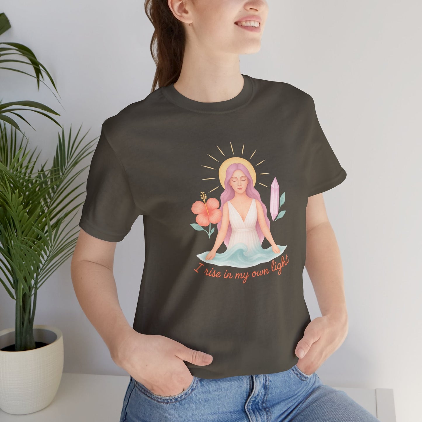 Feminine Empowerment Graphic Tee with a Spiritual Goddess Aesthetic - Soft Pastel Boho Apparel for Everyday Wear