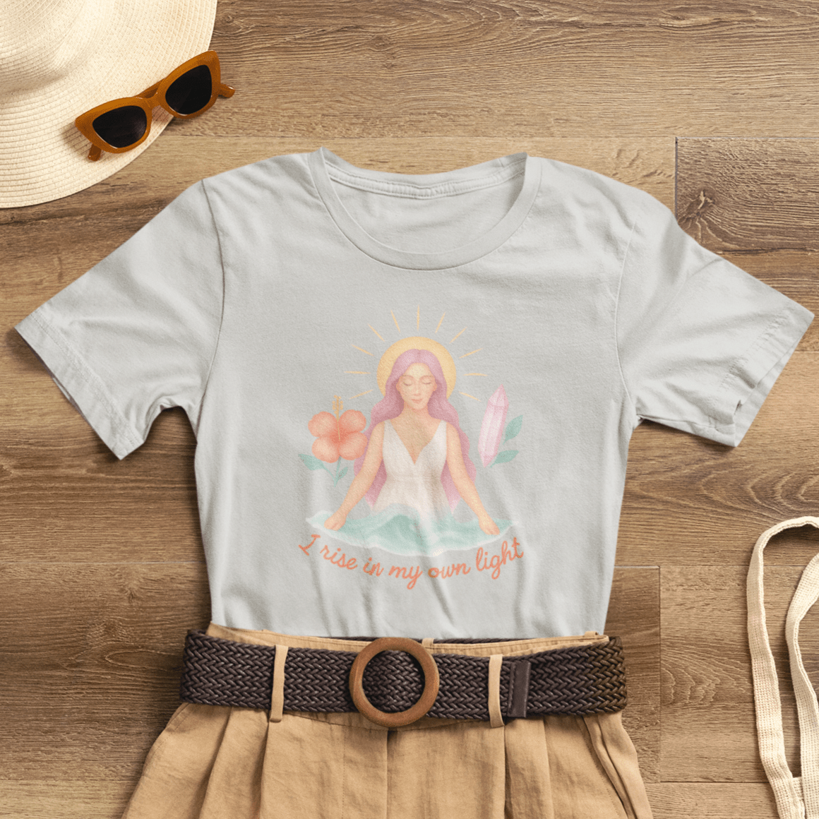Feminine Empowerment Graphic Tee with a Spiritual Goddess Aesthetic - Soft Pastel Boho Apparel for Everyday Wear
