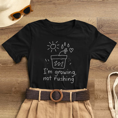 I’m Growing, Not Rushing – Gentle Progress Black T-Shirt - Spirit Stitch