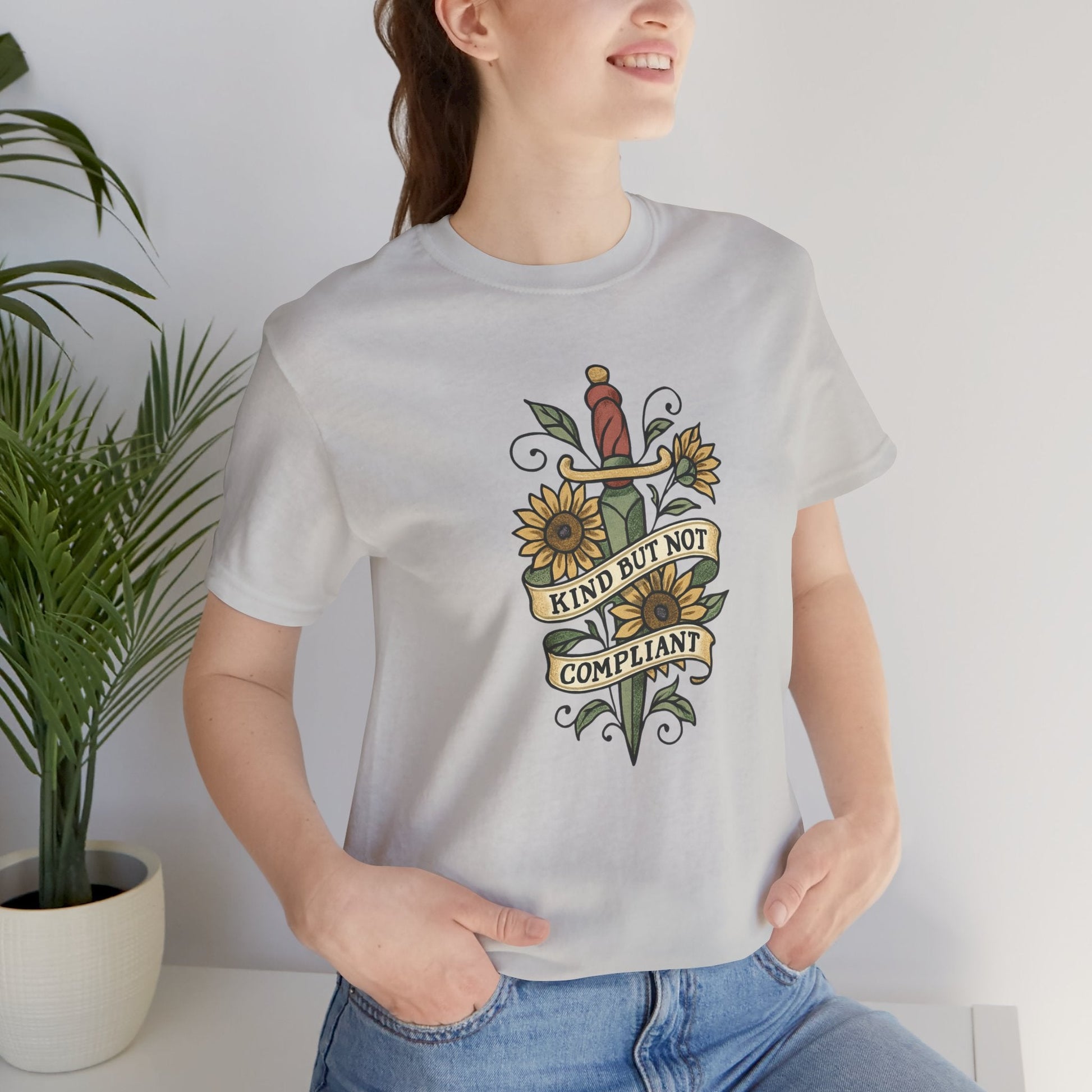 Kind But Not Compliant Shirt | Empowered Kindness Tee | Feminine Strength Graphic Top - Spirit Stitch