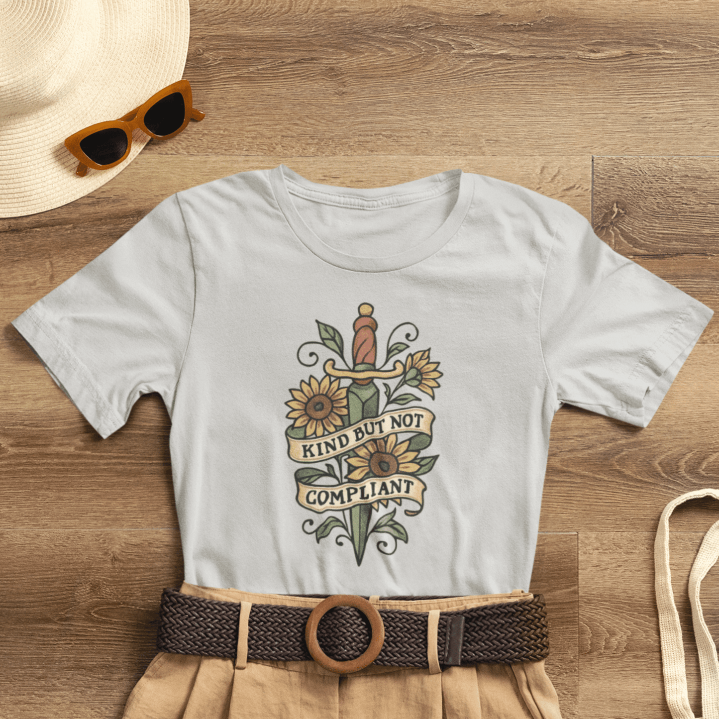 Kind But Not Compliant Shirt | Empowered Kindness Tee | Feminine Strength Graphic Top - Spirit Stitch