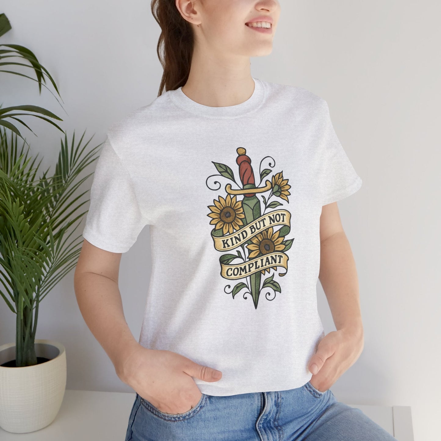 Kind But Not Compliant Shirt | Empowered Kindness Tee | Feminine Strength Graphic Top - Spirit Stitch