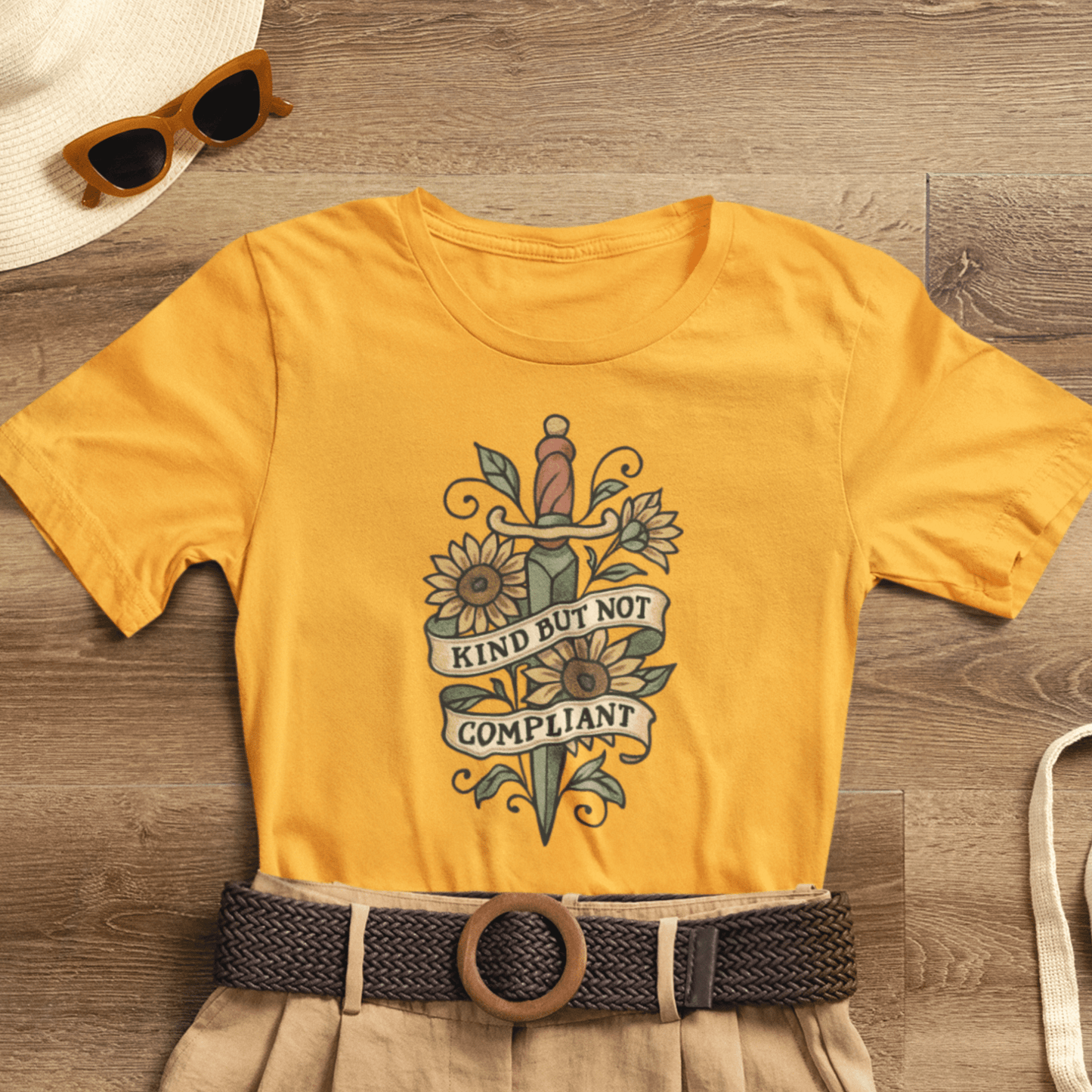 Kind But Not Compliant Shirt | Empowered Kindness Tee | Feminine Strength Graphic Top - Spirit Stitch