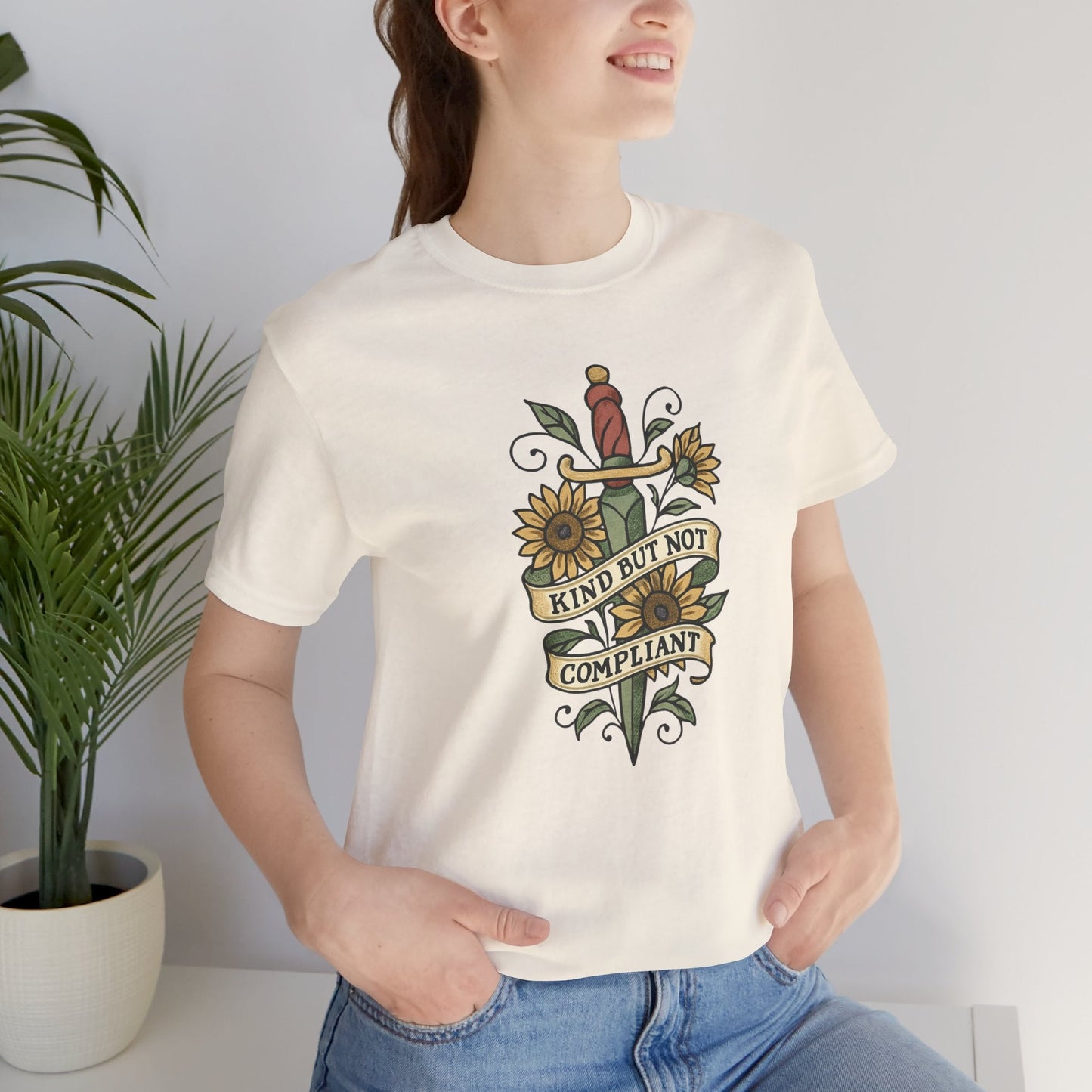 Kind But Not Compliant Shirt | Empowered Kindness Tee | Feminine Strength Graphic Top - Spirit Stitch