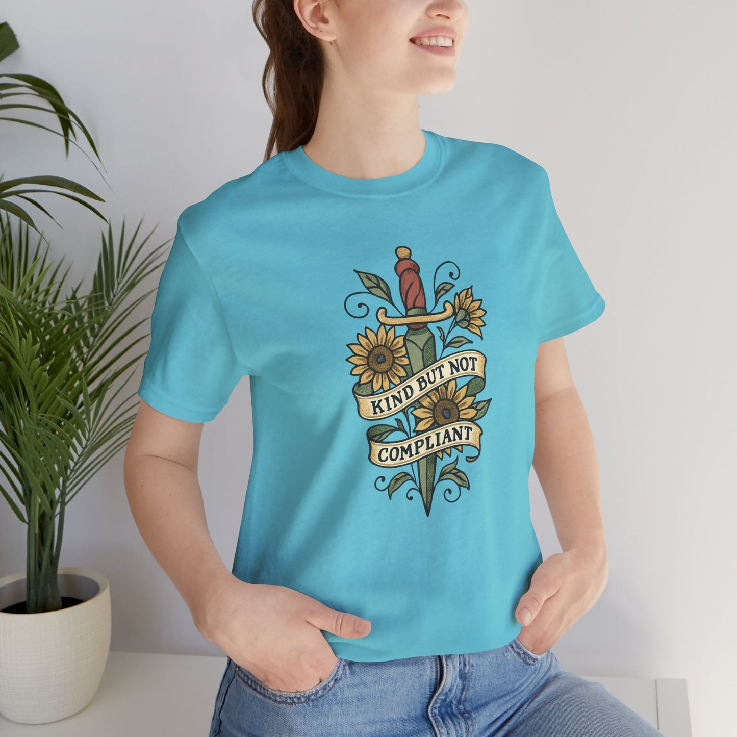 Kind But Not Compliant Shirt | Empowered Kindness Tee | Feminine Strength Graphic Top - Spirit Stitch