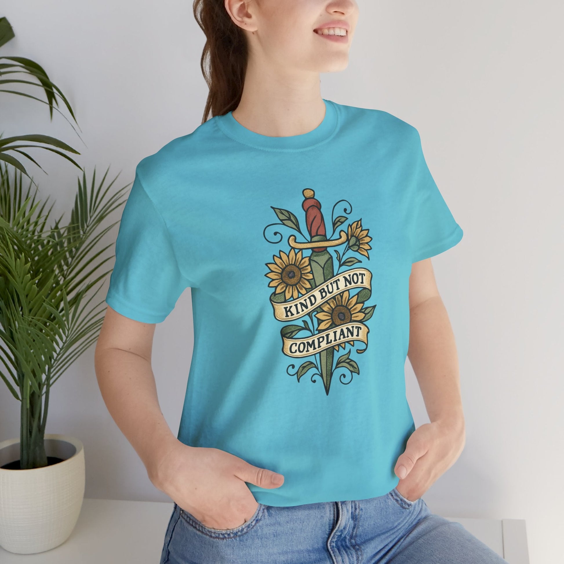 Kind But Not Compliant Shirt | Empowered Kindness Tee | Feminine Strength Graphic Top - Spirit Stitch