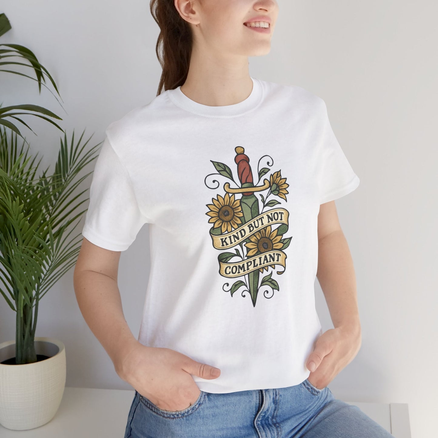 Kind But Not Compliant Shirt | Empowered Kindness Tee | Feminine Strength Graphic Top - Spirit Stitch