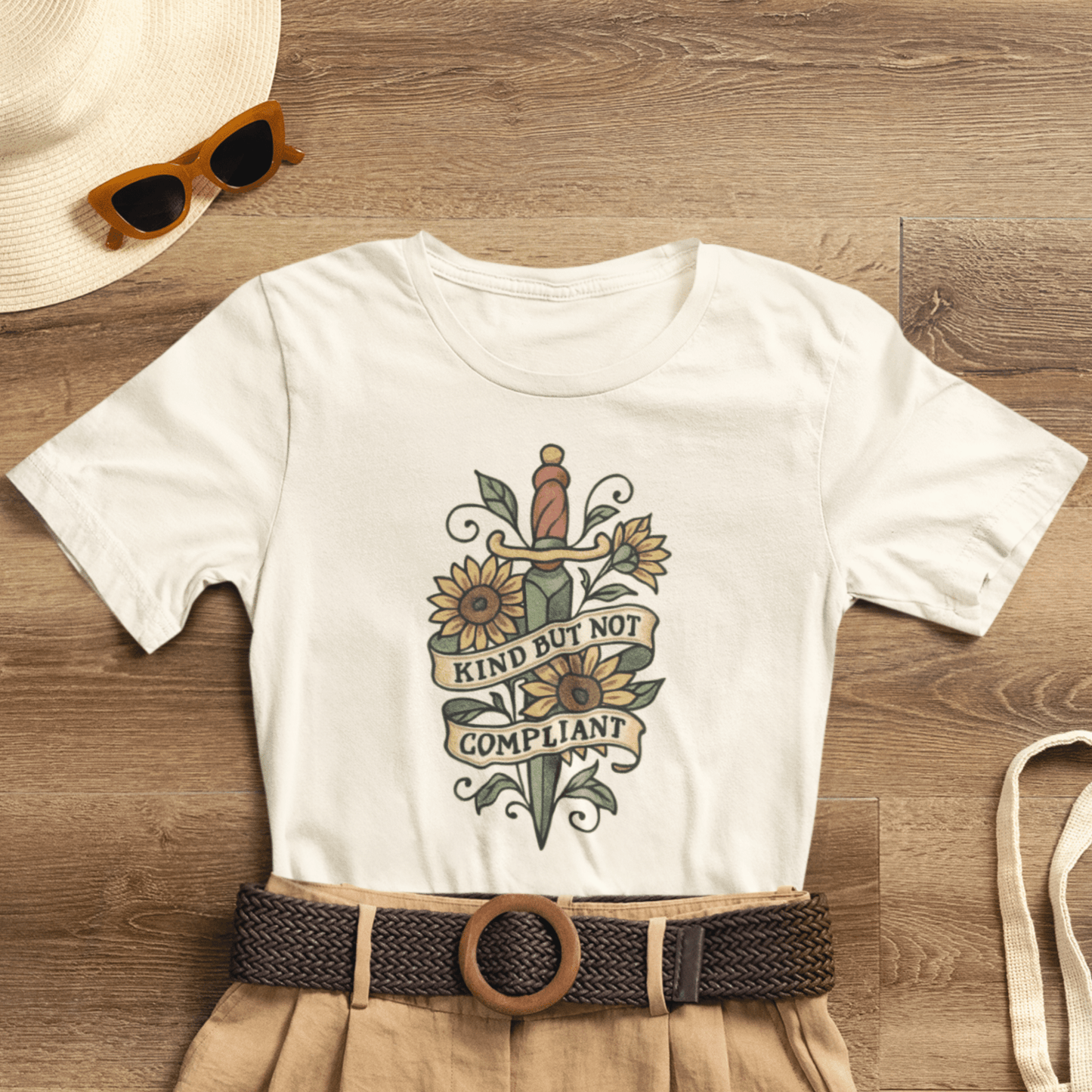Kind But Not Compliant Shirt | Empowered Kindness Tee | Feminine Strength Graphic Top - Spirit Stitch