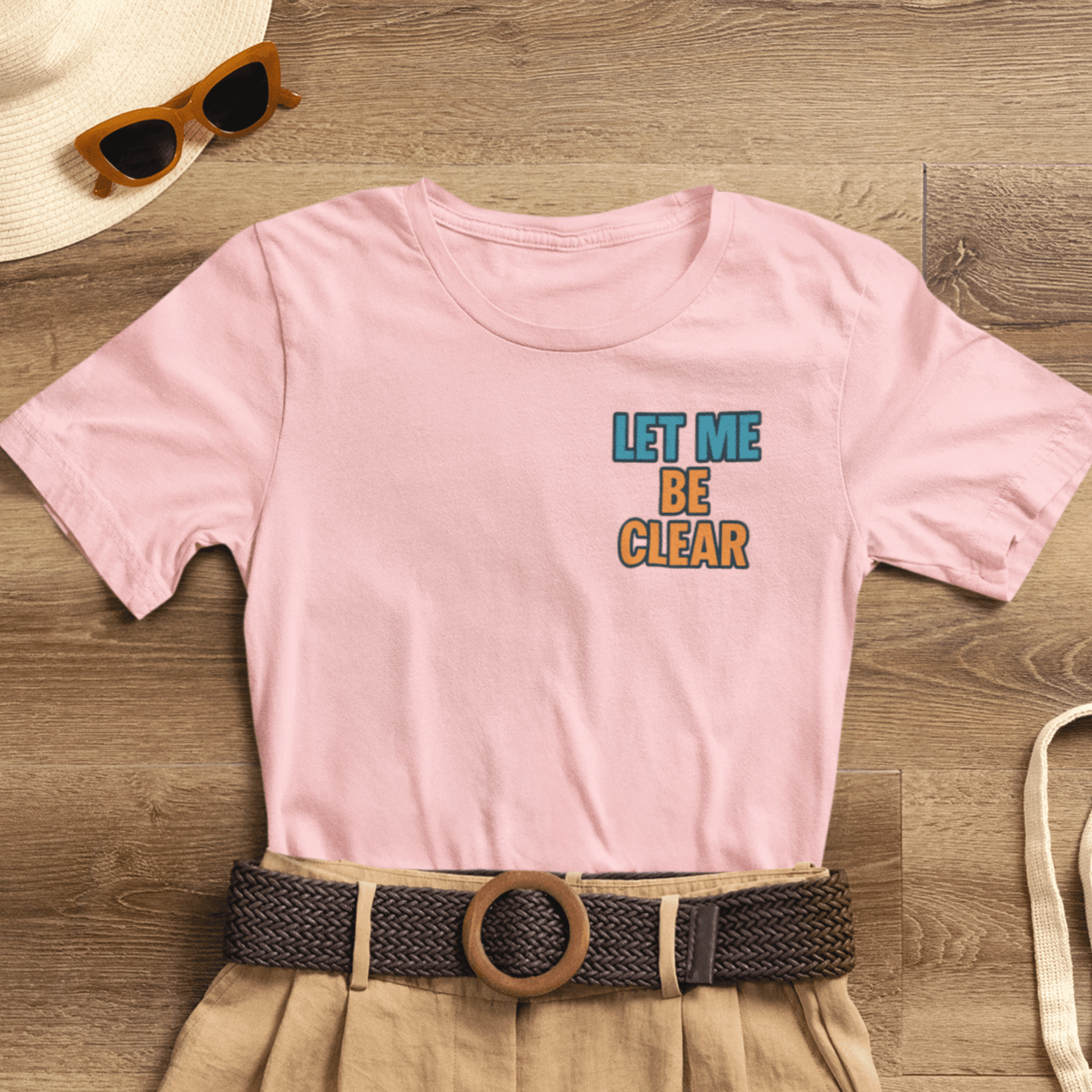 Let Me Be Clear T-Shirt by Printify featuring retro pop art feminist graphic with the phrase I Sparkle on My Terms.