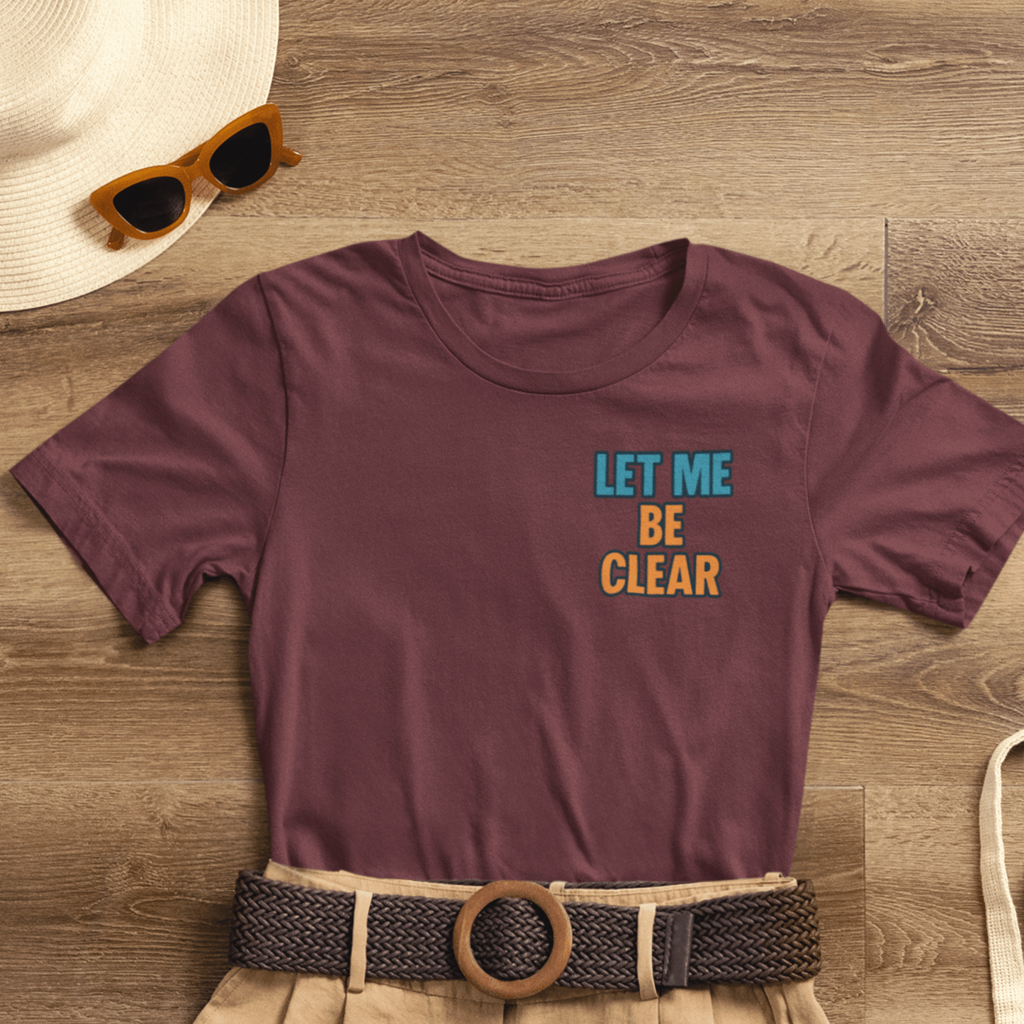 Let Me Be Clear T-Shirt with retro pop art feminist graphic and "I Sparkle on My Terms" slogan, by Printify.